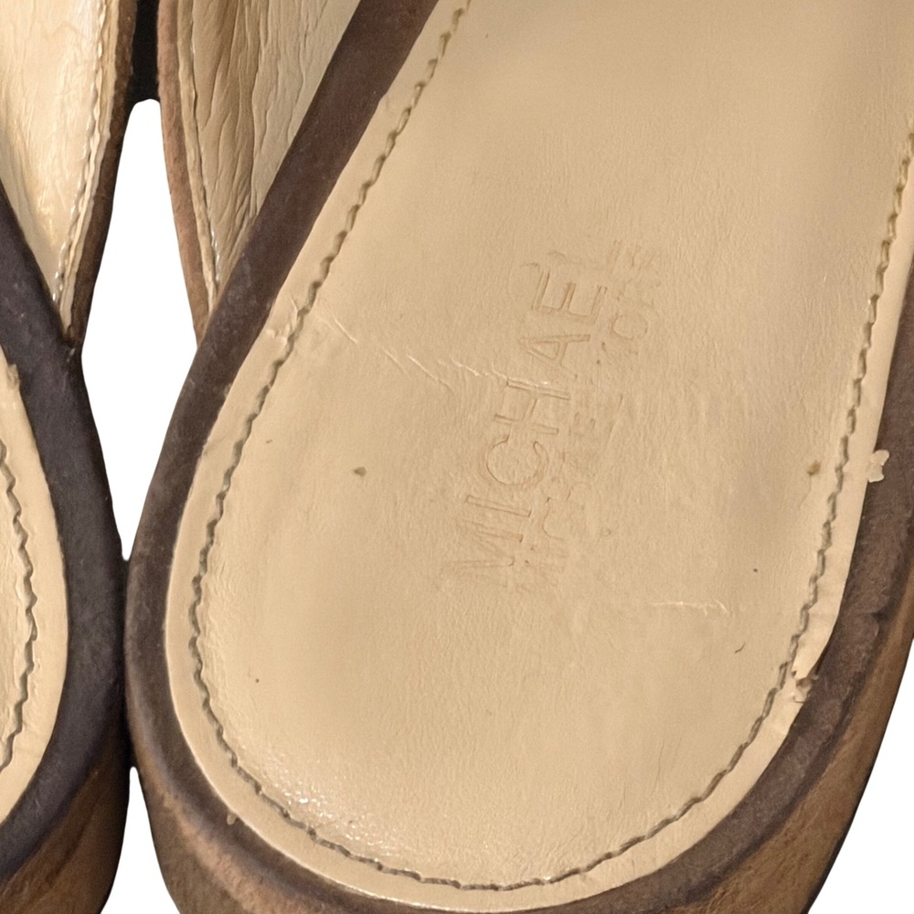 Michael Kors Mules Loafers Womens 7M Tan Suede Gold Tortoise Slide Minimalist - Picture 4 of 7